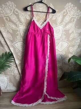 Vintage Givenchy Intimite Paris Satin Slip Nightgown Magenta M